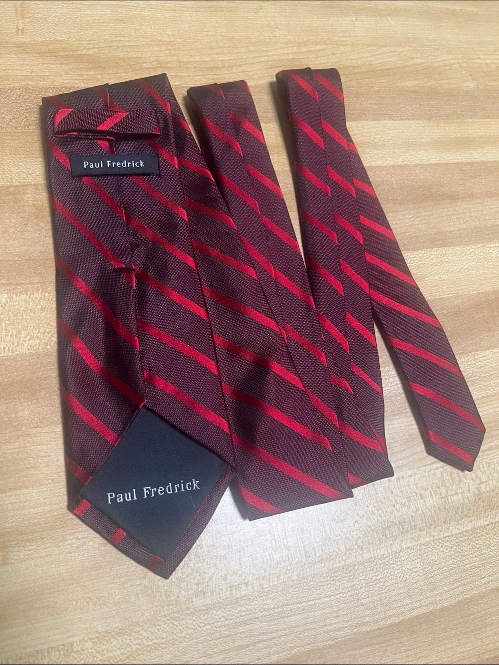 #3084*”63”Paul Fredrick Burgundy Tie with Red Diagonal Stripes